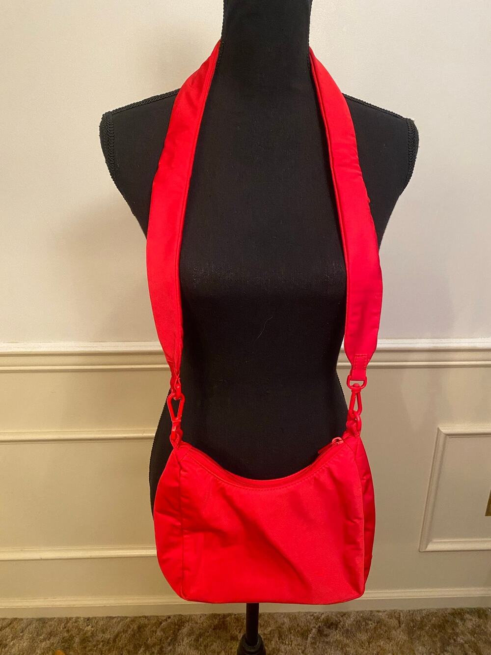 Away Red Nylon Crossbody Bag with Wide Strap Lightweight Travel